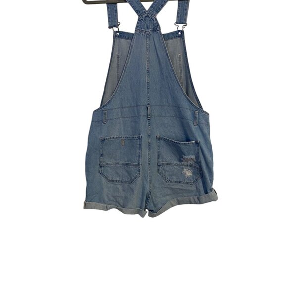 & Denim Overall Shorts Women's 10 Distressed Light Wash Denim Casual Y2K Comfy - Picture 2 of 15